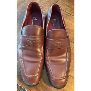Moreschi Leather Penny Loafers Slip-On Shoes Size 8 Vera Gomma Italy Brown